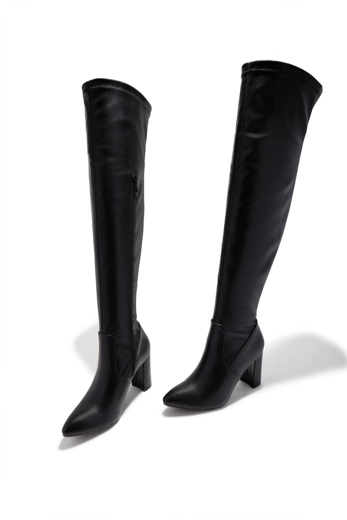 Adeline Chunky Heel Over The Knee Boots - Black
