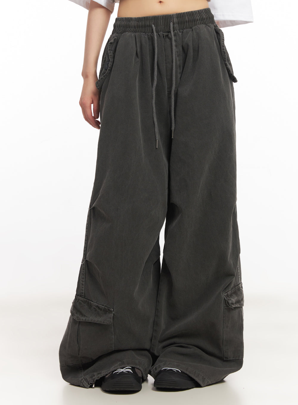 Cargo Washed Wide-Leg Sweatpants IY502