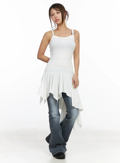 Asymmetric Ruffled Edge Sleeveless Mini Dress CF513