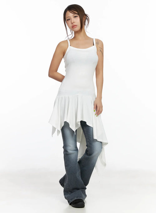 Asymmetric Ruffled Edge Sleeveless Mini Dress CF513