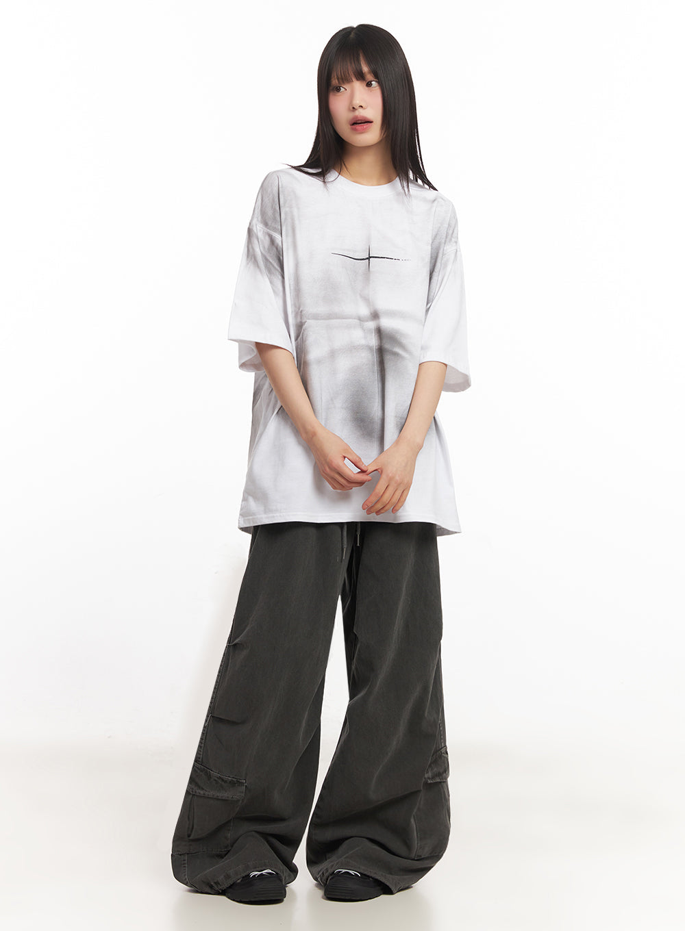 Cargo Washed Wide-Leg Sweatpants IY502