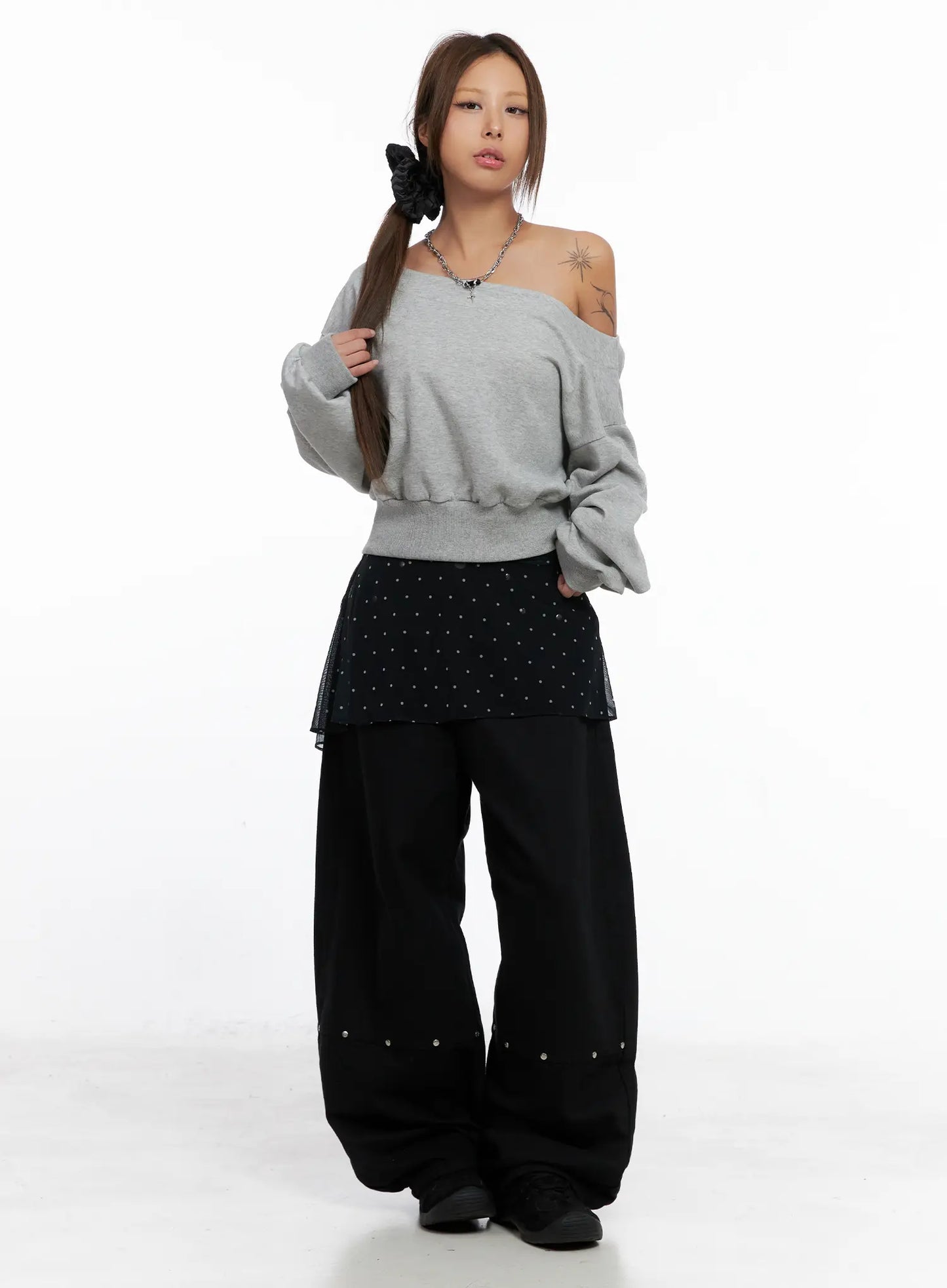 Asymmetric Polka Dot Mesh Wrap Mini Skirt CS524