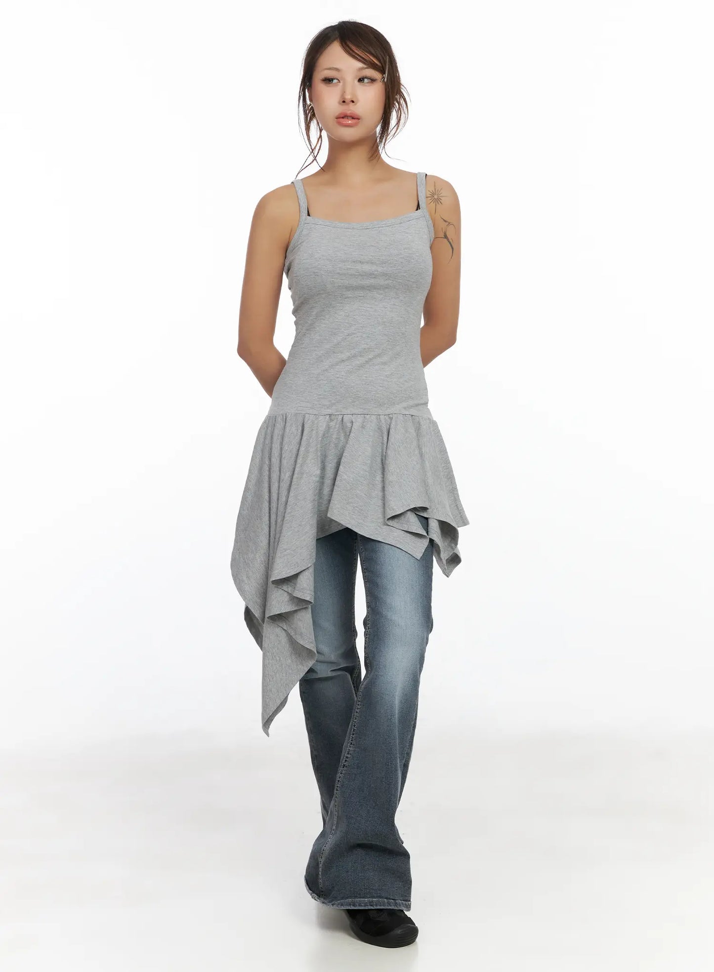 Asymmetric Ruffled Edge Sleeveless Mini Dress CF513