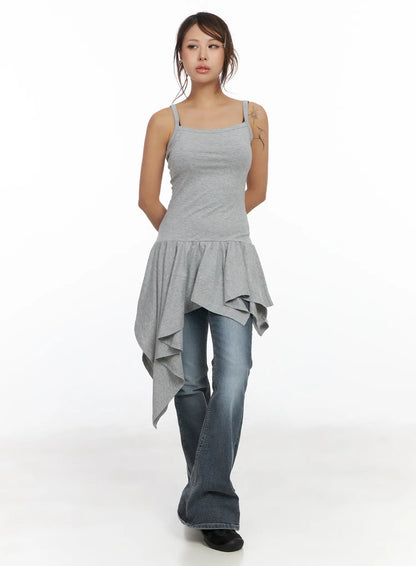 Asymmetric Ruffled Edge Sleeveless Mini Dress CF513