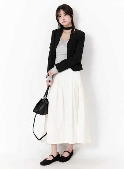 Chic U-Neck Crop Jacket with Scarf CM505