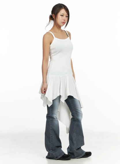 Asymmetric Ruffled Edge Sleeveless Mini Dress CF513