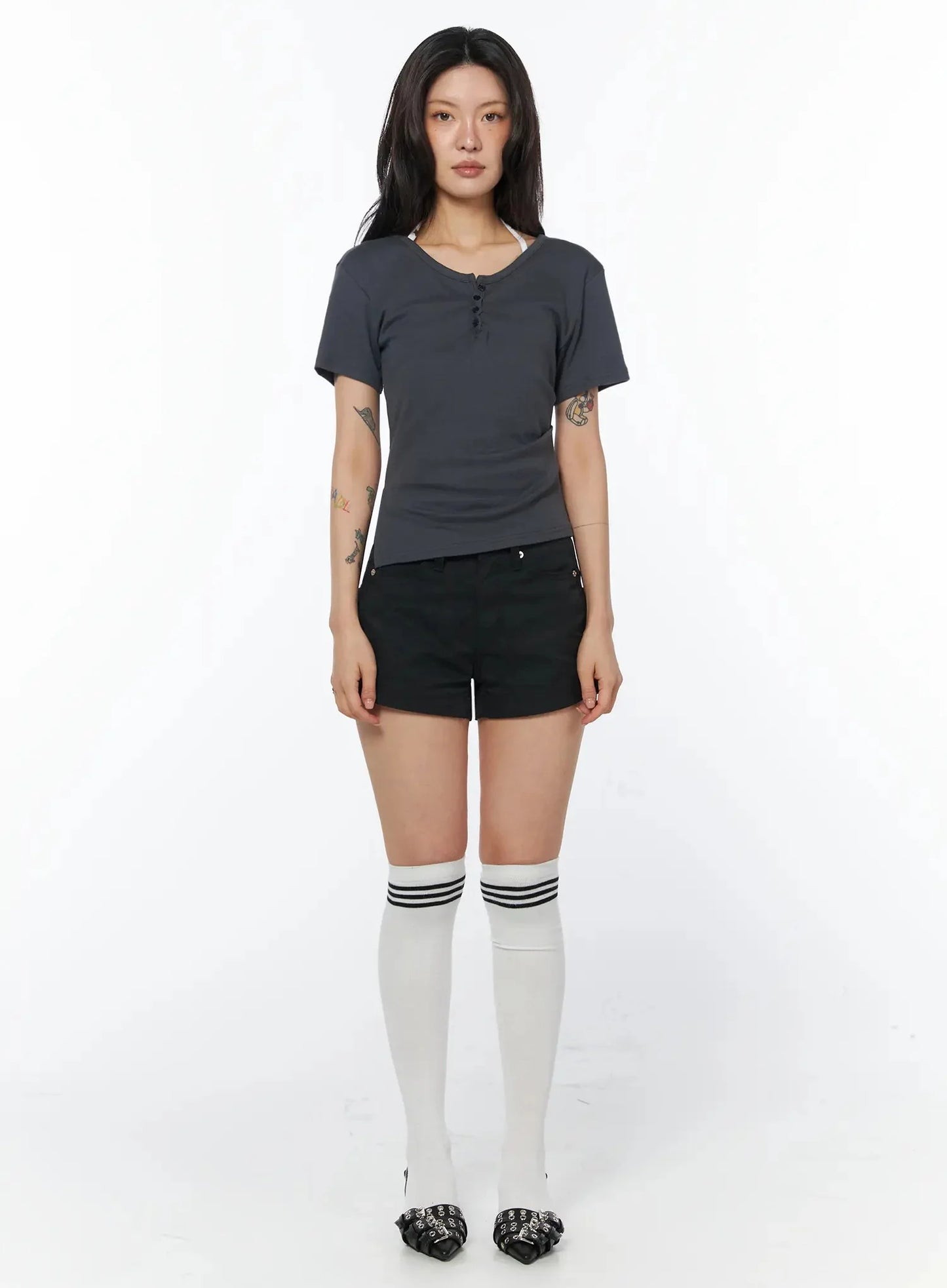 Casual Off-Shoulder Shirred Tee IU509