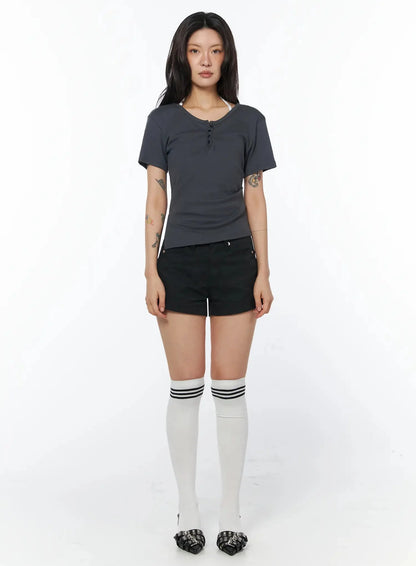 Casual Off-Shoulder Shirred Tee IU509