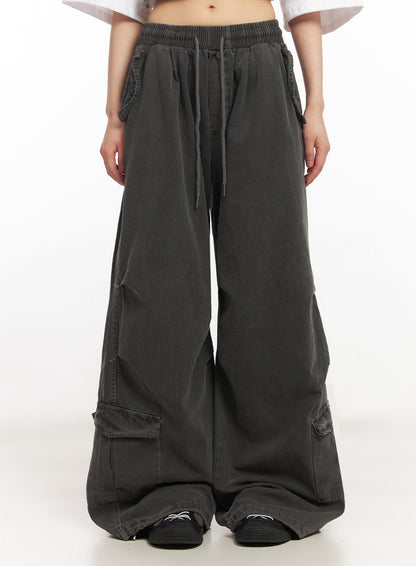 Cargo Washed Wide-Leg Sweatpants IY502