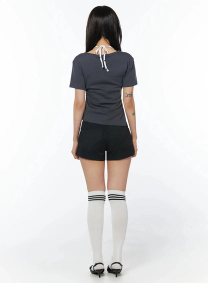 Casual Off-Shoulder Shirred Tee IU509