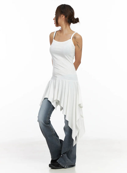 Asymmetric Ruffled Edge Sleeveless Mini Dress CF513