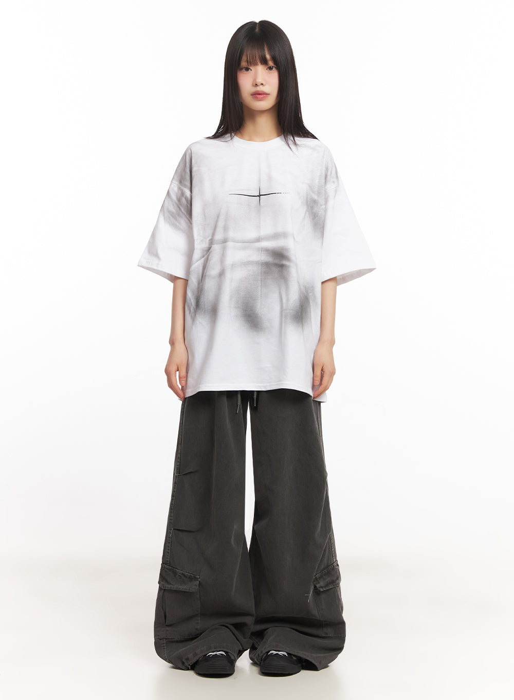Cargo Washed Wide-Leg Sweatpants IY502