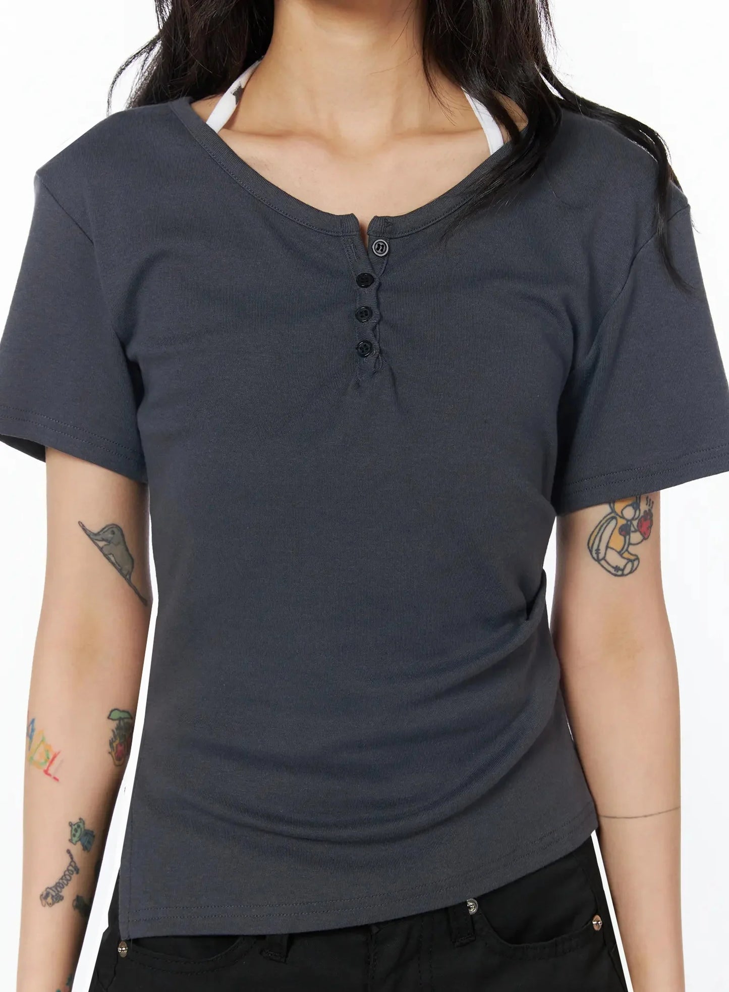 Casual Off-Shoulder Shirred Tee IU509