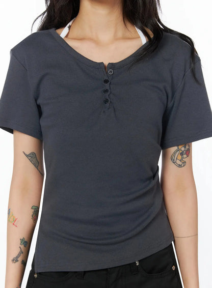 Casual Off-Shoulder Shirred Tee IU509