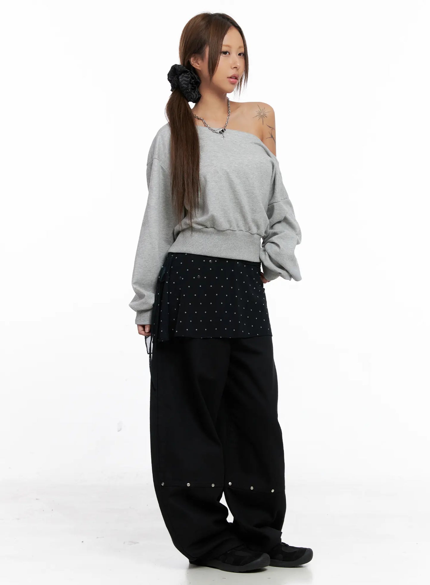 Asymmetric Polka Dot Mesh Wrap Mini Skirt CS524