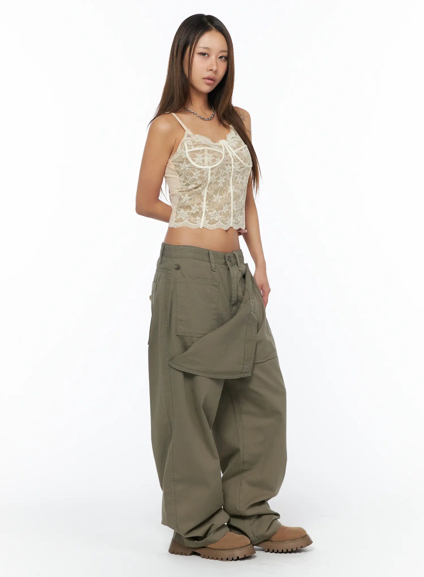 Adjustable Wide Leg Cargo Pants CA516
