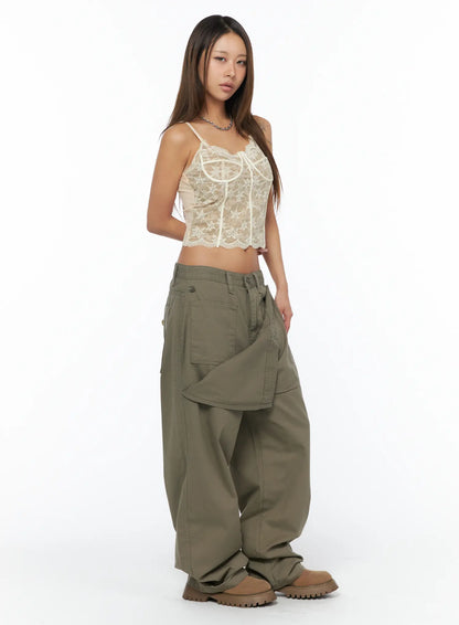 Adjustable Wide Leg Cargo Pants CA516