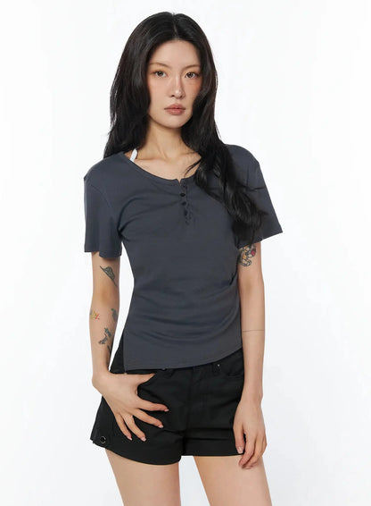 Casual Off-Shoulder Shirred Tee IU509