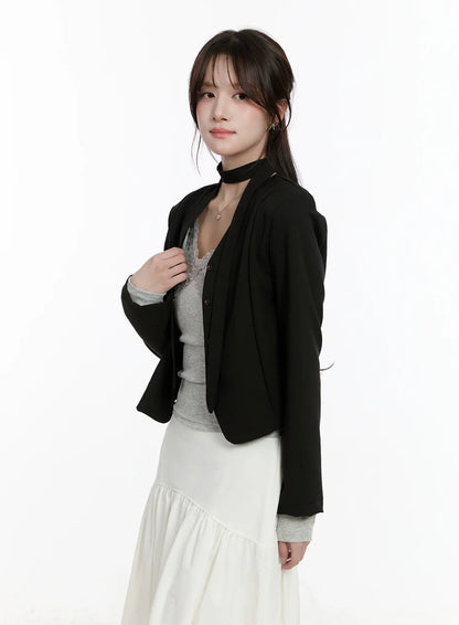 Chic U-Neck Crop Jacket with Scarf CM505