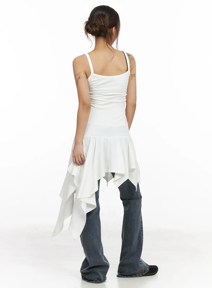 Asymmetric Ruffled Edge Sleeveless Mini Dress CF513