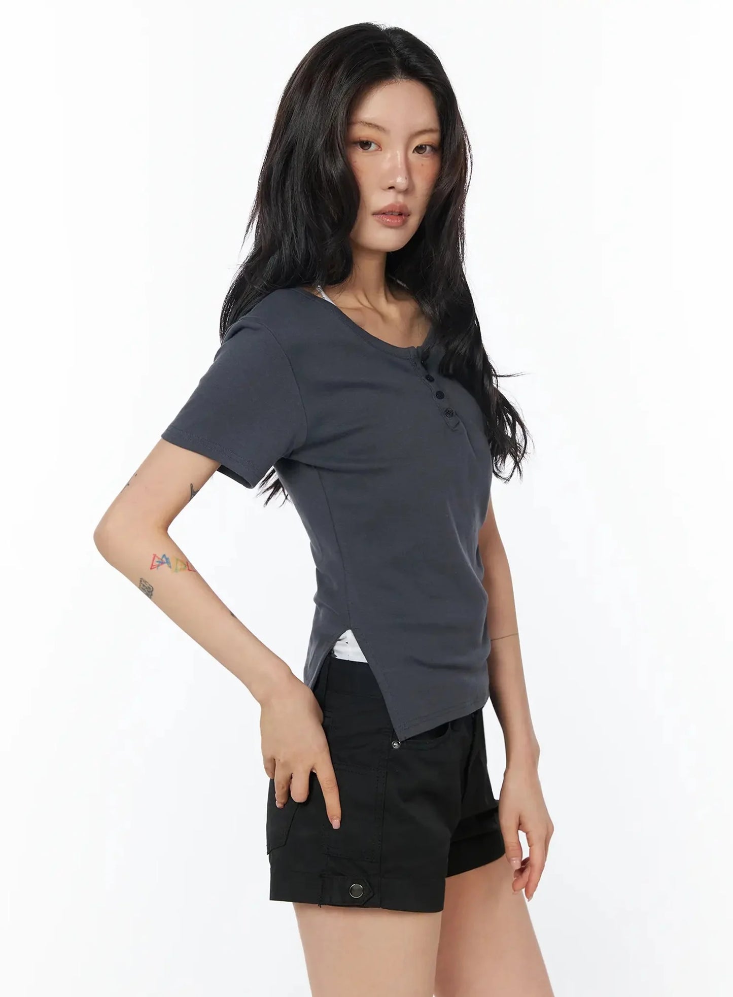 Casual Off-Shoulder Shirred Tee IU509