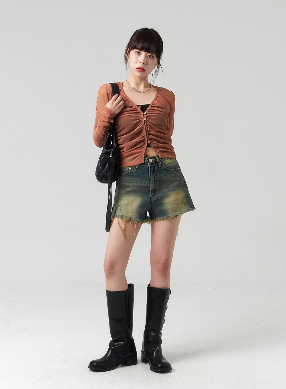 Button Mesh Cardigan CL314