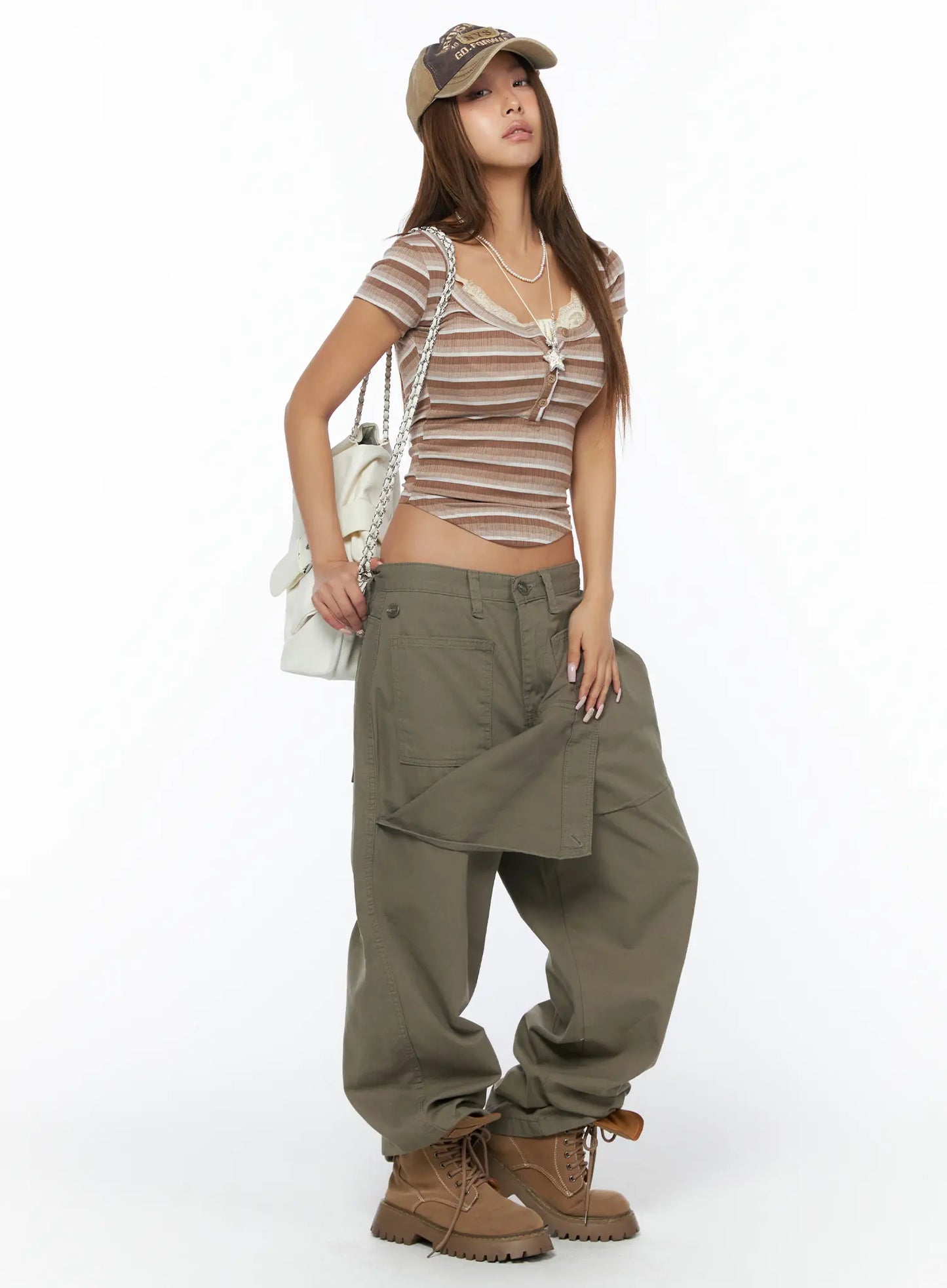 Adjustable Wide Leg Cargo Pants CA516