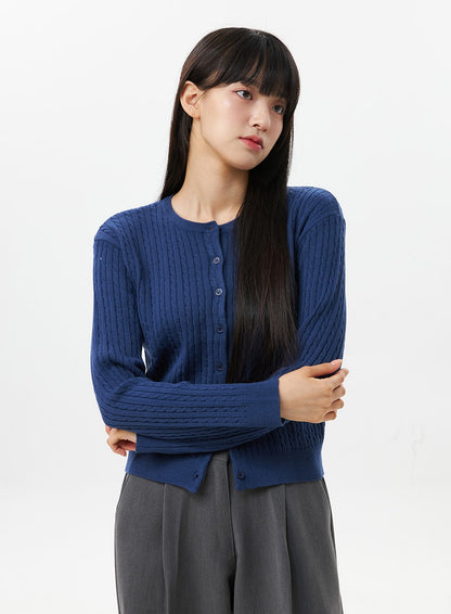 Cable Knit Round Neck Cardigan OS305