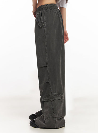 Cargo Washed Wide-Leg Sweatpants IY502