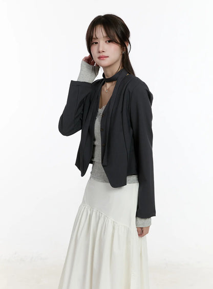 Chic U-Neck Crop Jacket with Scarf CM505