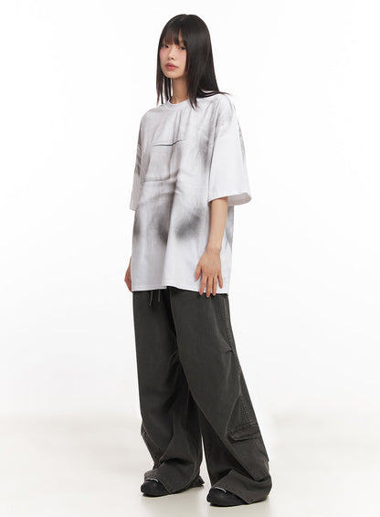 Cargo Washed Wide-Leg Sweatpants IY502