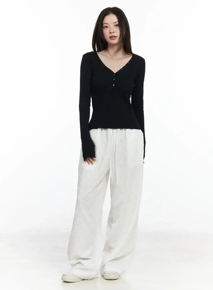 Bow Embossed Wide Pants IF525