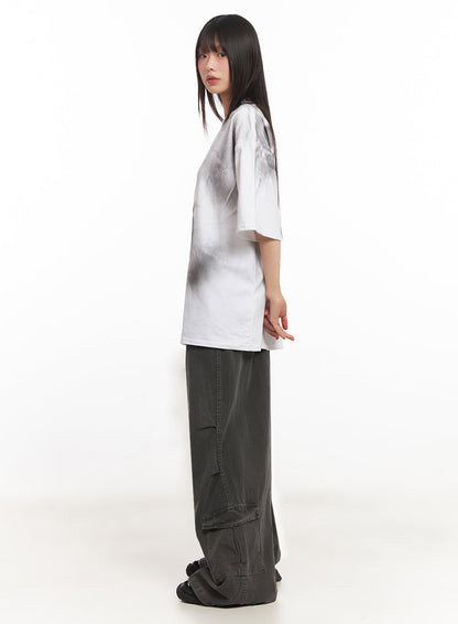 Cargo Washed Wide-Leg Sweatpants IY502