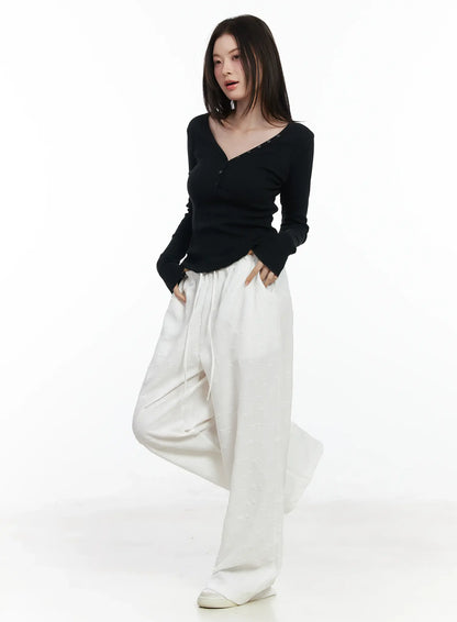 Bow Embossed Wide Pants IF525