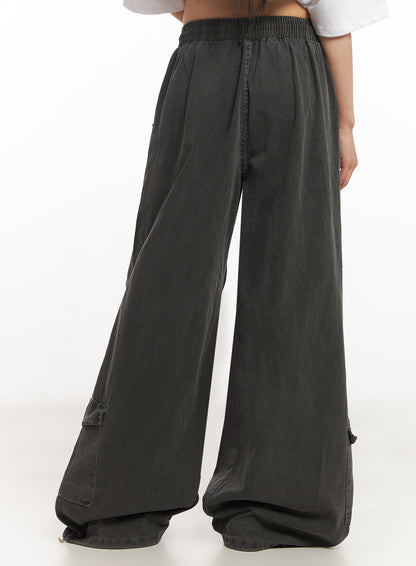 Cargo Washed Wide-Leg Sweatpants IY502