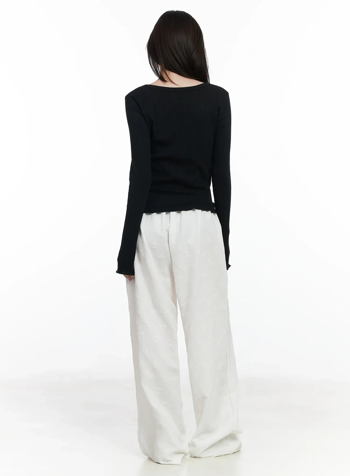 Bow Embossed Wide Pants IF525
