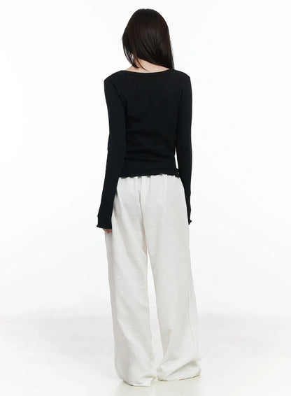 Bow Embossed Wide Pants IF525