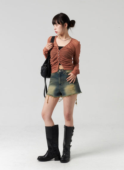 Button Mesh Cardigan CL314