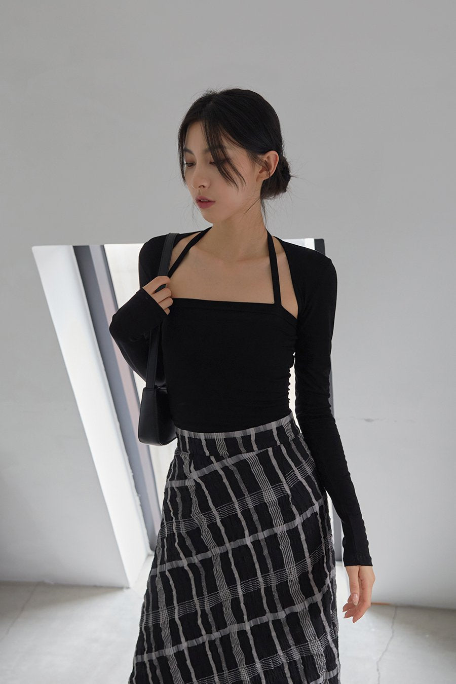 Checked Pattern Maxi Flare Skirt