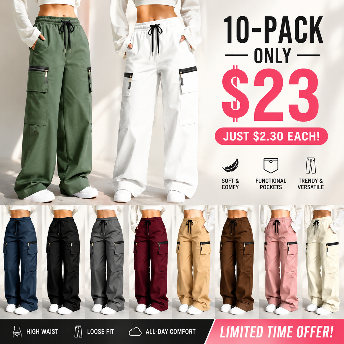 Women’s Lightweight Cargo Pants – Relaxed Fit with Multiple Utility Pockets