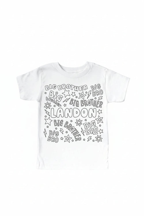 Colorable Big Bro Personalized Kids Graphic Tee | White