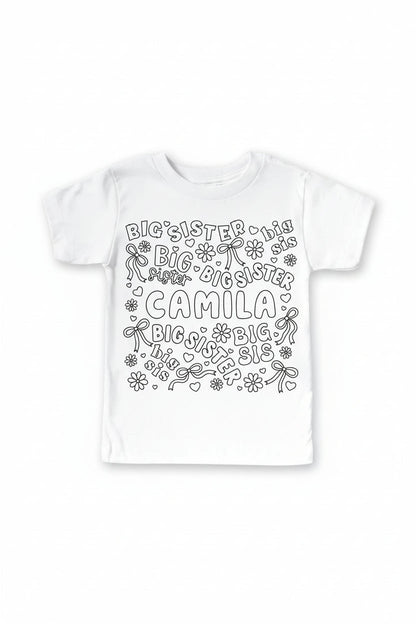 Colorable Big Sis Personalized Kids Graphic Tee | White