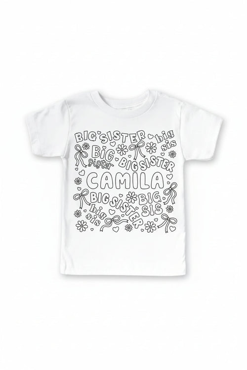 Colorable Big Sis Personalized Kids Graphic Tee | White