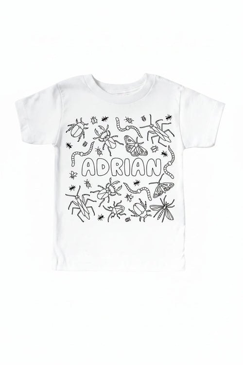 Colorable Doodle Bugs Personalized Kids Graphic Tee | White
