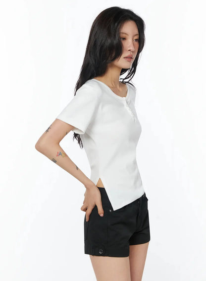 Casual Off-Shoulder Shirred Tee IU509
