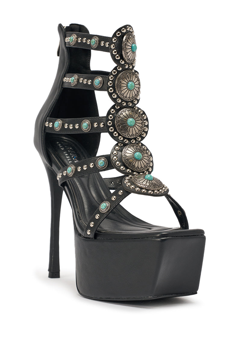 AKIRA GOLD FUANMARA BLACK EMBELLISHED SEXY STILETTO PU SANDAL