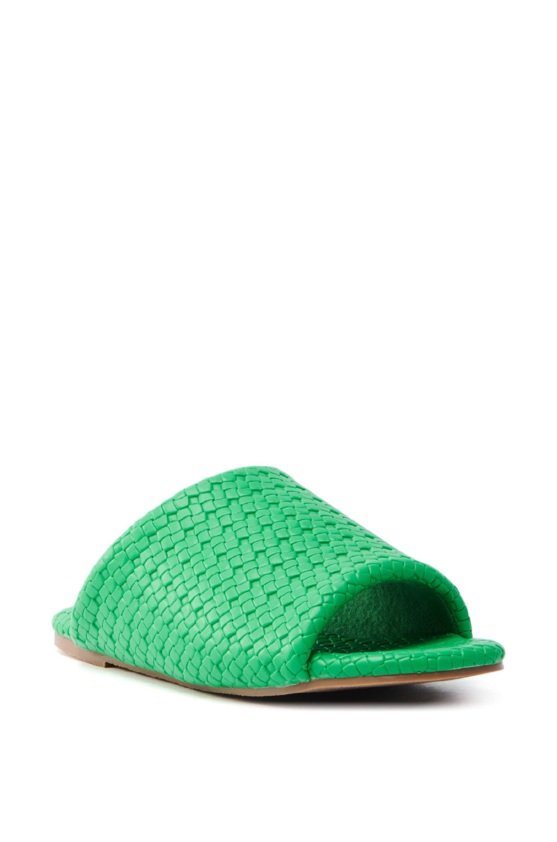 AKIRA GAIA GREEN BRAIDED FLAT SLIP ON SANDAL