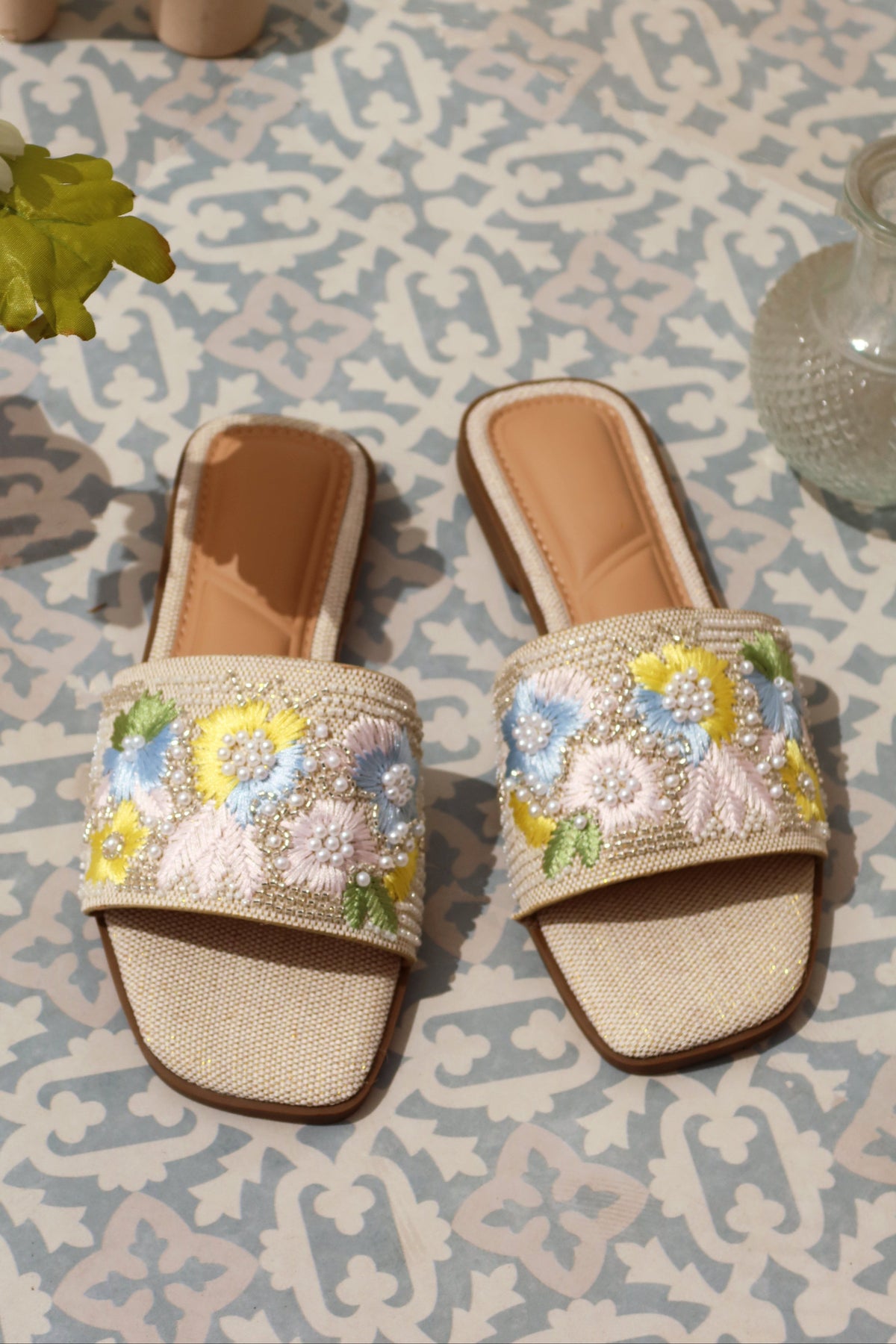 Petal Kisses Flat Slip On Sandals - Nude