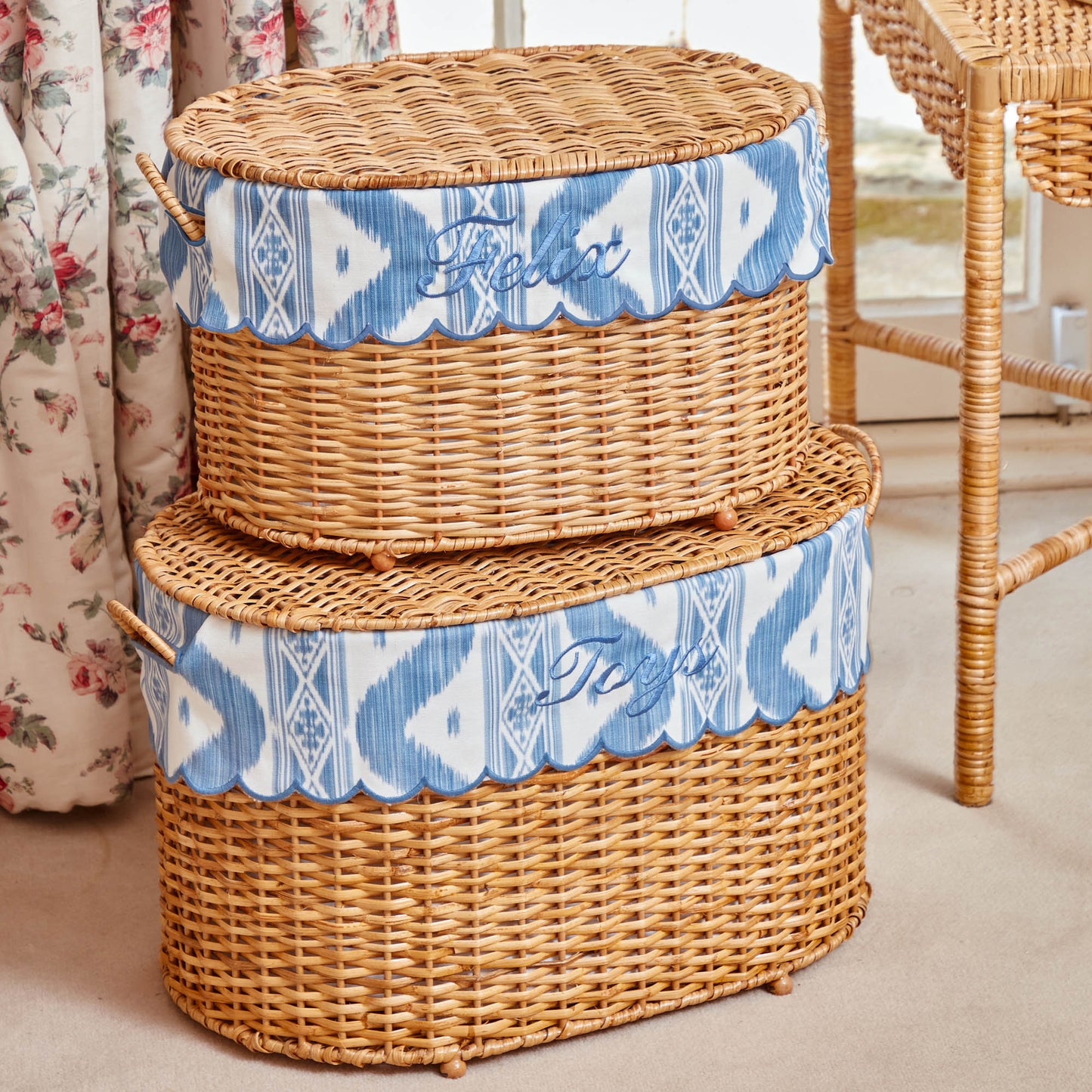 Isabella Rattan Basket with Ikat Liner (Small)