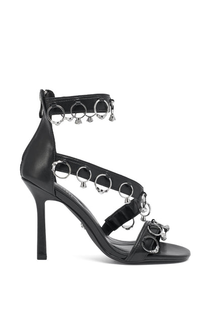AKIRA GOLD MARQUISE BLACK STILETTO SANDAL WITH RINGS